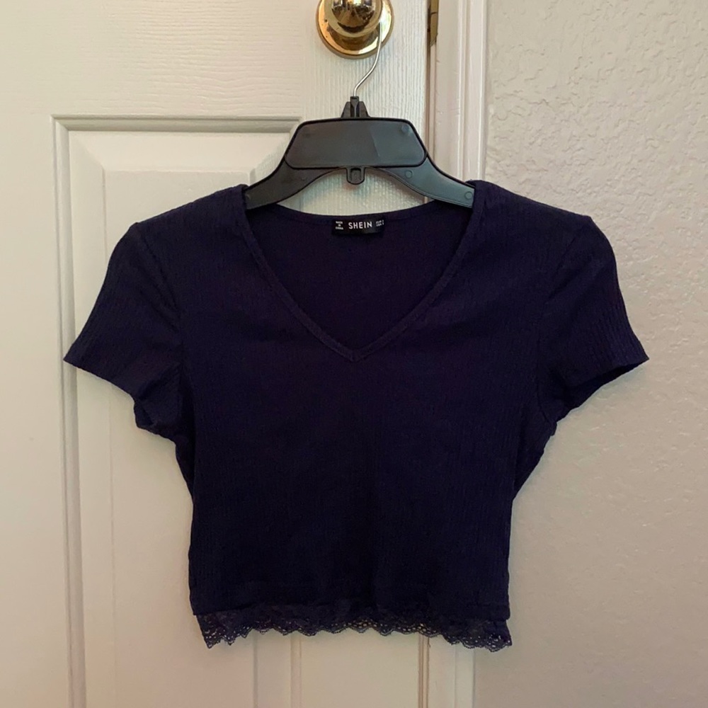 Small-Shein navy blue crop top short sleeve